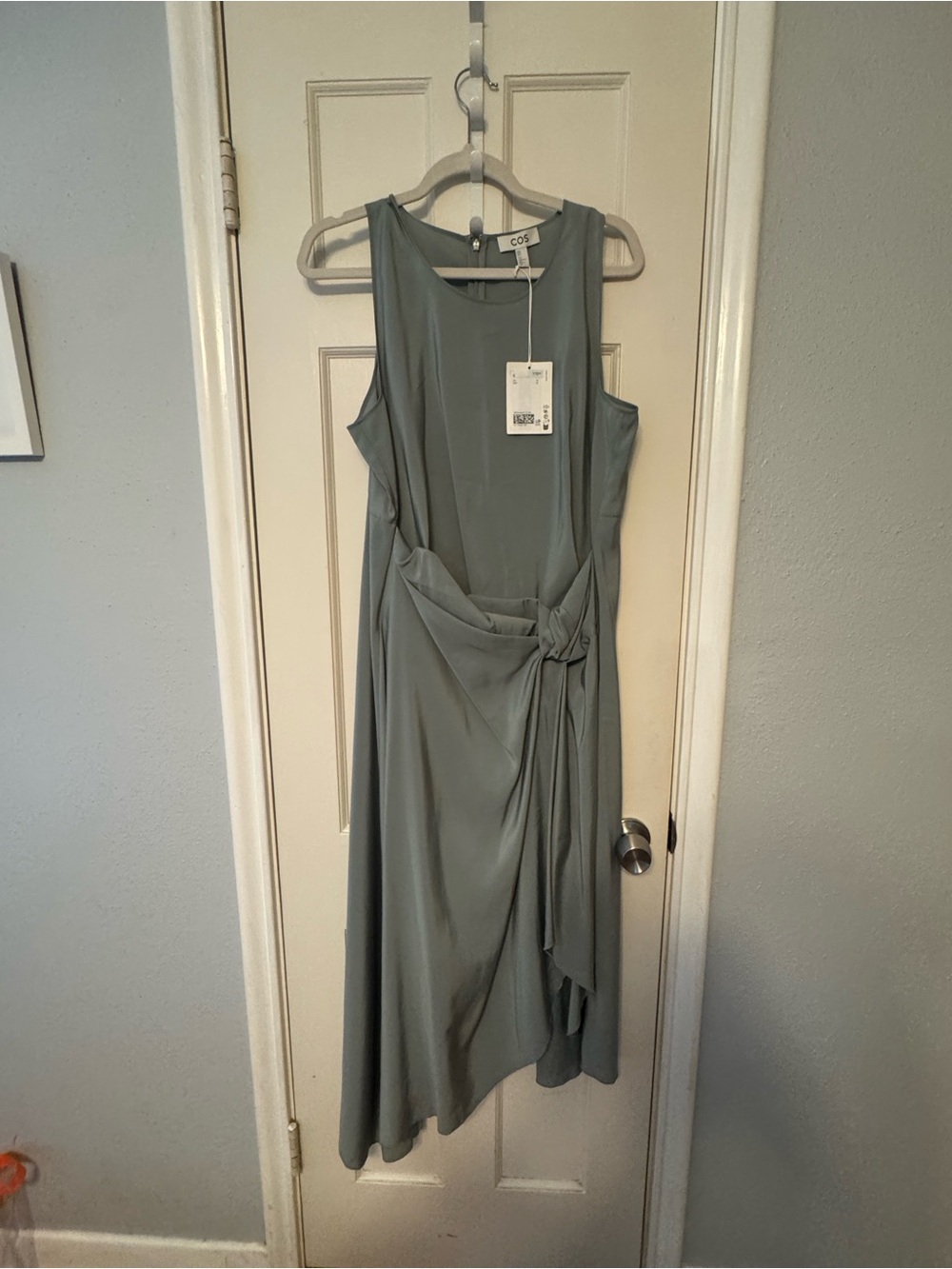 COS Sage Green Asymmetrical Knot Midi Dress NWT - Picture 3 of 6